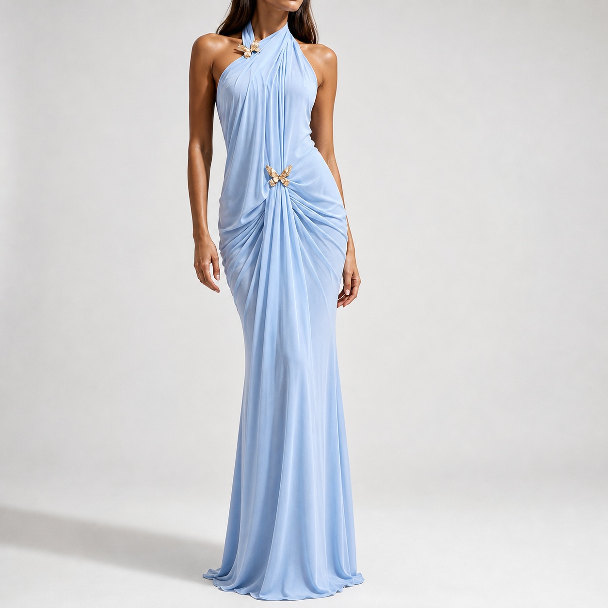 Maxi Dress Halter - Gaun Maxi Wanita Elegan Tanpa Lengan,