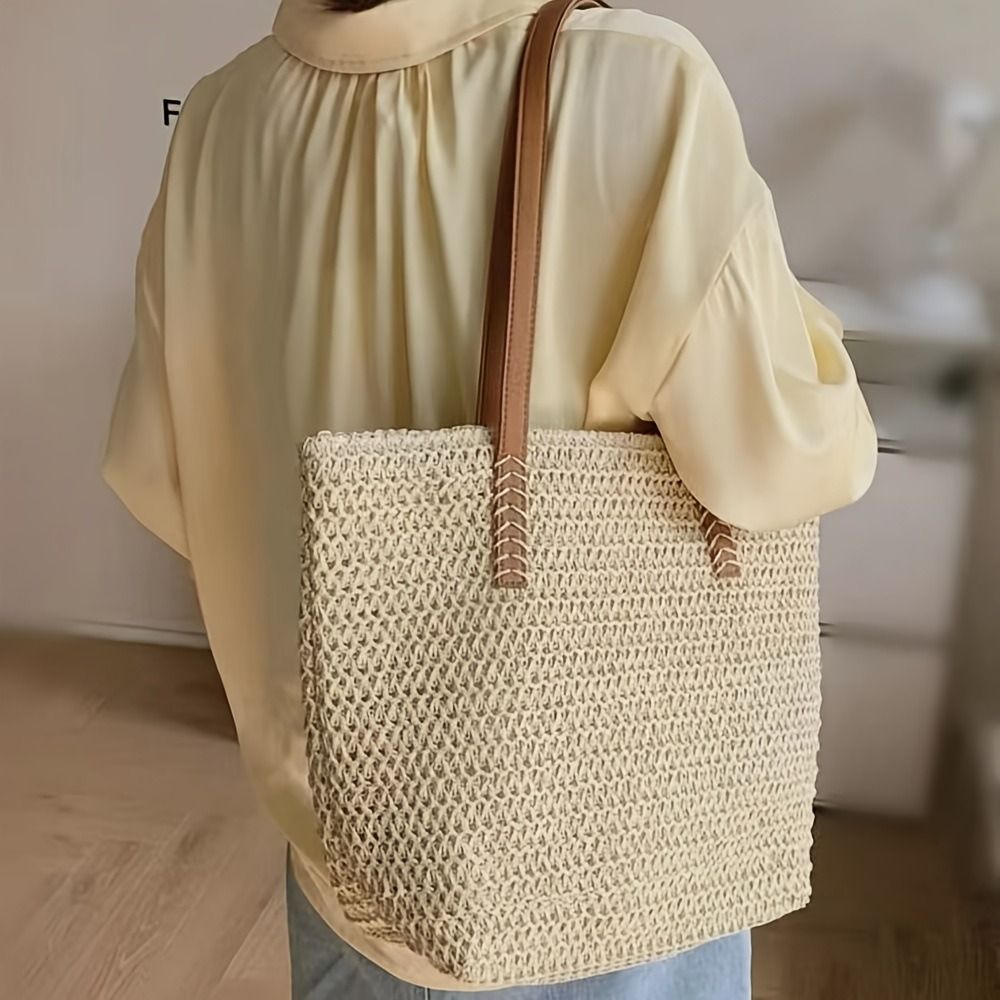 Tas Tote Anyaman Warna Solid M - Tote Bag Beach ulasan dan harga